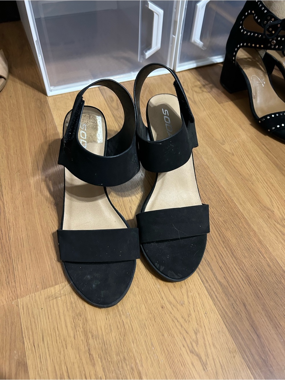 Soda Black Block Heel Sandals Size 8 Adjustable Ankle Strap